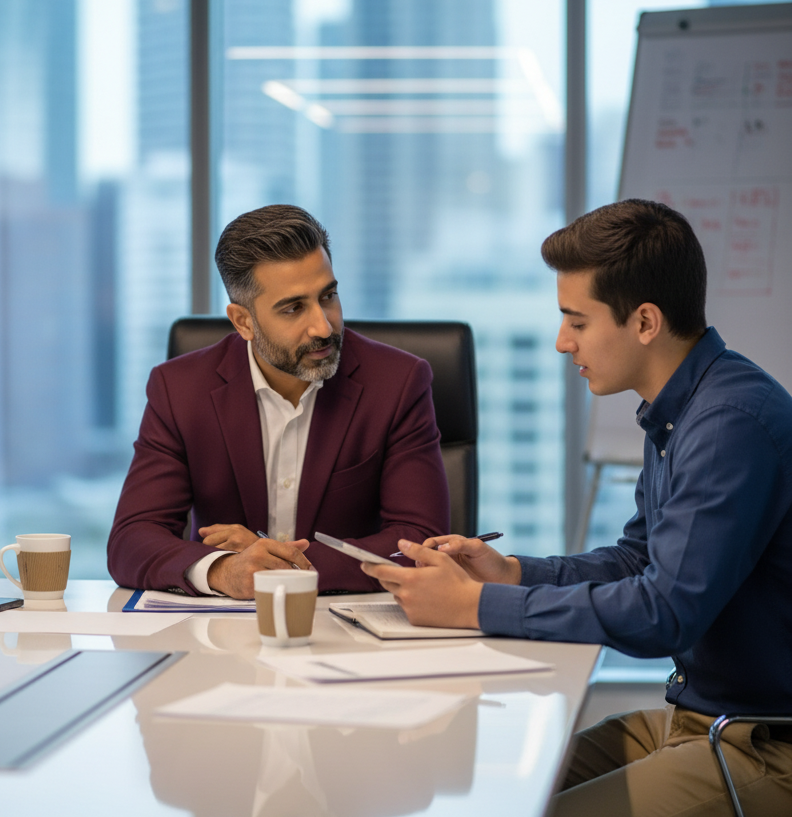 Higher education consultants & Career change consultant in Birmingham giving one-on-one guidance session to select course